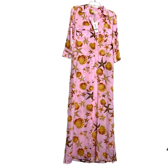 L’AGENCE Cameron Long Shirt women maxi Dress print Multi Starfish Size XS NWT - Picture 1 of 17
